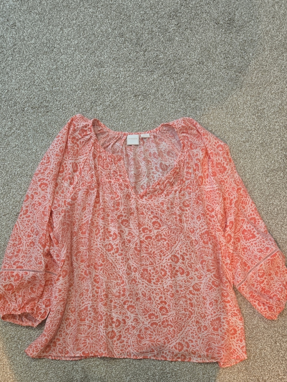 Zac & Rachel Coral Paisley V-Neck Blouse